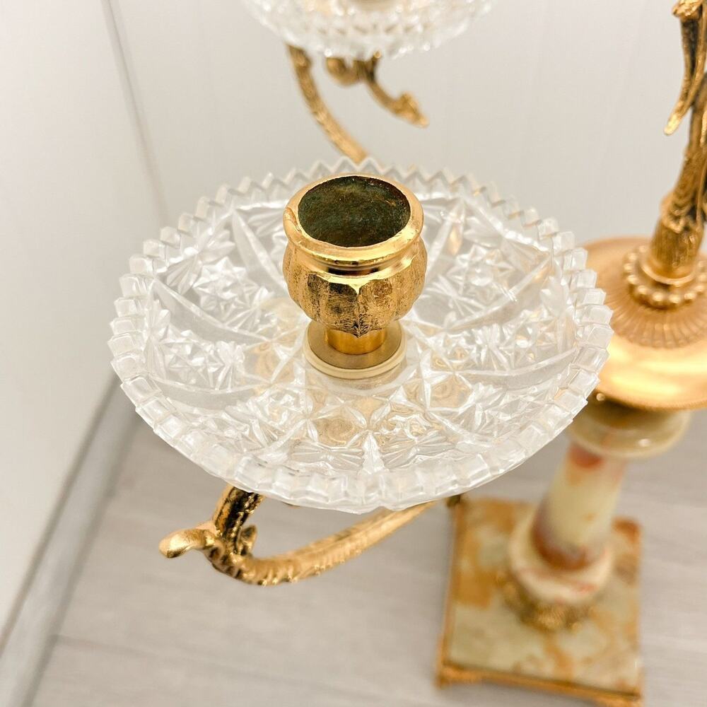 Hollywood Regency Brass Candelabra with Onyx Gilt Bronze and Cut Glass Cre-Art - Picture 9 of 10